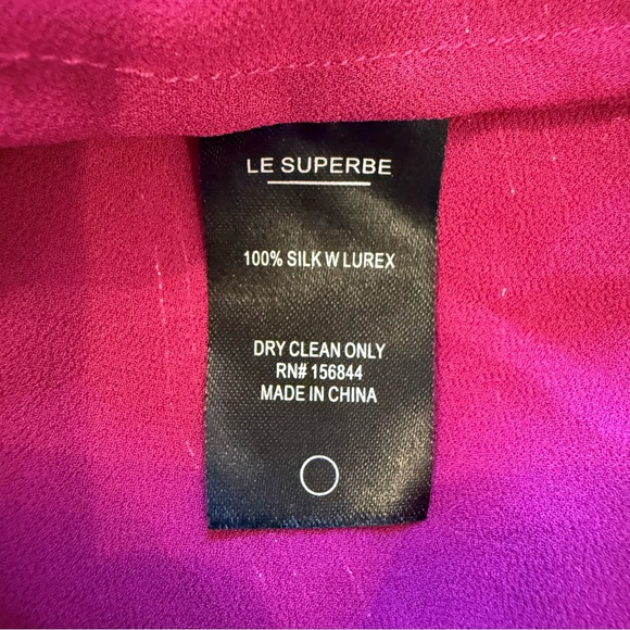 Le Superbe 100% Silk Mini Dress Women’s Size 2 Magenta Fuchsia Metallic Ruffles - Picture 7 of 10